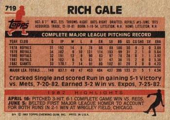 1983 Topps #719 Rich Gale Back