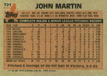 1983 Topps #721 John Martin Back