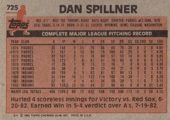 1983 Topps #725 Dan Spillner Back