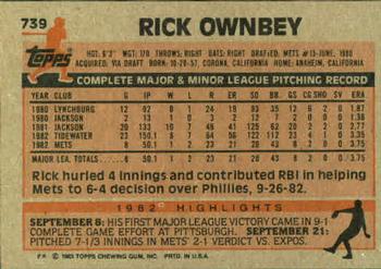 1983 Topps #739 Rick Ownbey Back
