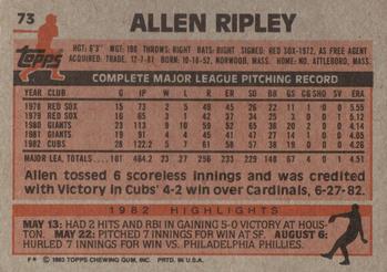1983 Topps #73 Allen Ripley Back
