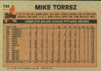 1983 Topps #743 Mike Torrez Back