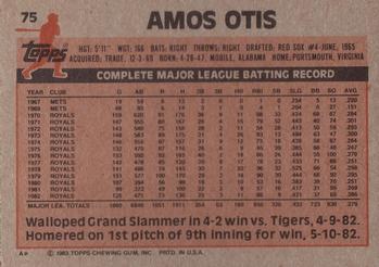 1983 Topps #75 Amos Otis Back