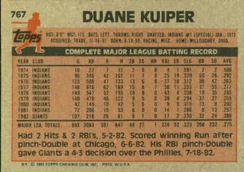 1983 Topps #767 Duane Kuiper Back