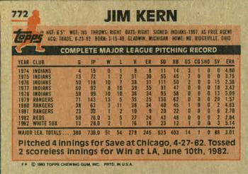 1983 Topps #772 Jim Kern Back