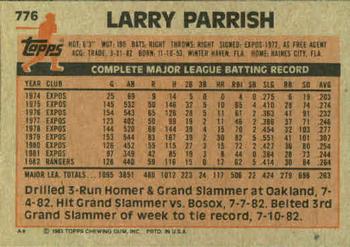 1983 Topps #776 Larry Parrish Back