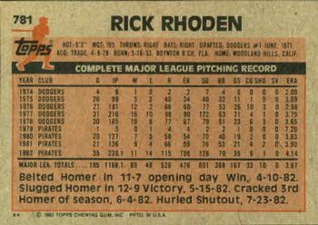 1983 Topps #781 Rick Rhoden Back