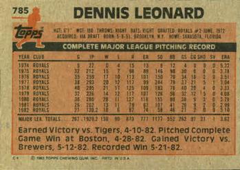 1983 Topps #785 Dennis Leonard Back
