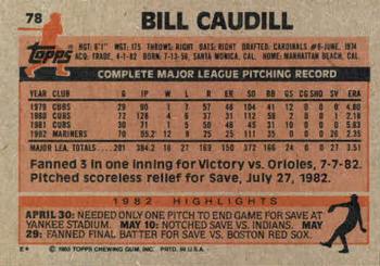 1983 Topps #78 Bill Caudill Back