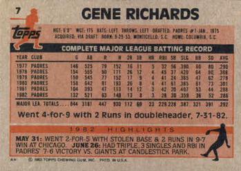 1983 Topps #7 Gene Richards Back