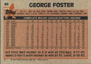 1983 Topps #80 George Foster Back