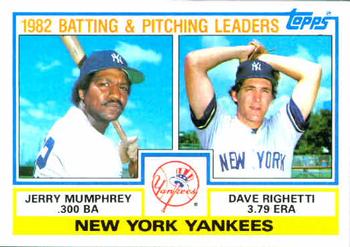 1983 Topps #81 Yankees Leaders / Checklist (Jerry Mumphrey / Dave Righetti) Front