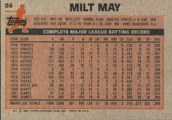 1983 Topps #84 Milt May Back