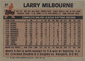 1983 Topps #91 Larry Milbourne Back