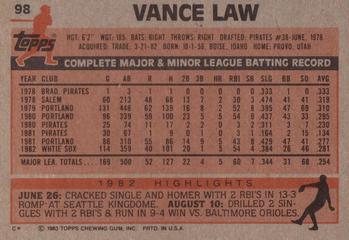 1983 Topps #98 Vance Law Back