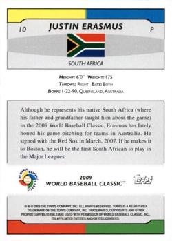 2009 Topps World Baseball Classic Box Set #10 Justin Erasmus Back