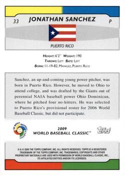 2009 Topps World Baseball Classic Box Set #33 Jonathan Sanchez Back