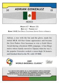 2009 Topps World Baseball Classic Box Set #50 Adrian Gonzalez Back