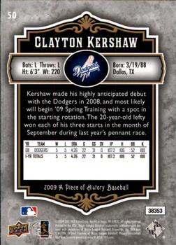 2009 Upper Deck A Piece of History #50 Clayton Kershaw Back