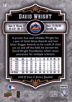 2009 Upper Deck A Piece of History #58 David Wright Back