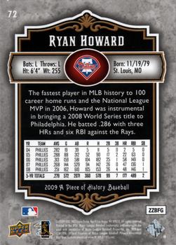 2009 Upper Deck A Piece of History #72 Ryan Howard Back