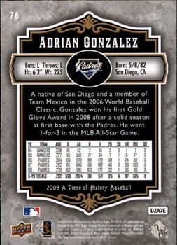2009 Upper Deck A Piece of History #76 Adrian Gonzalez Back