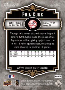 2009 Upper Deck A Piece of History #111 Phil Coke Back