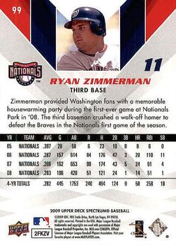 2009 Upper Deck Spectrum #99 Ryan Zimmerman Back