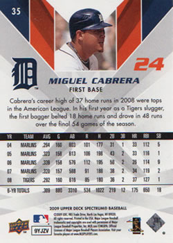 2009 Upper Deck Spectrum #35 Miguel Cabrera Back