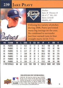 2009 Upper Deck First Edition #239 Jake Peavy Back