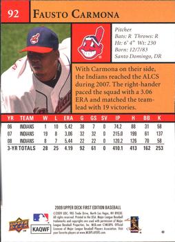 2009 Upper Deck First Edition #92 Fausto Carmona Back
