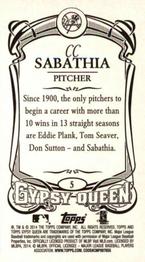 2014 Topps Gypsy Queen - Mini #5 CC Sabathia Back