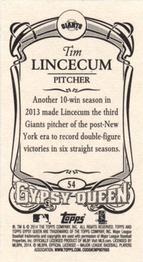 2014 Topps Gypsy Queen - Mini #54 Tim Lincecum Back