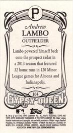 2014 Topps Gypsy Queen - Mini #104 Andrew Lambo Back