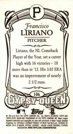 2014 Topps Gypsy Queen - Mini #106 Francisco Liriano Back