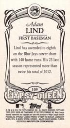 2014 Topps Gypsy Queen - Mini #109 Adam Lind Back