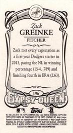 2014 Topps Gypsy Queen - Mini #196 Zack Greinke Back