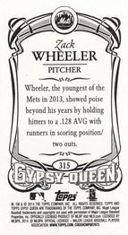 2014 Topps Gypsy Queen - Mini #315 Zack Wheeler Back