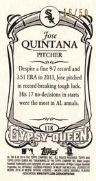 2014 Topps Gypsy Queen - Mini Sepia #118 Jose Quintana Back
