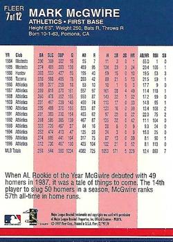 1997 Fleer - Decade of Excellence #7 Mark McGwire Back