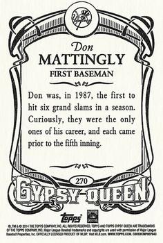 2014 Topps Gypsy Queen - Framed Blue #270 Don Mattingly Back