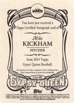 2014 Topps Gypsy Queen - Autographs #GQA-MK Mike Kickham Back