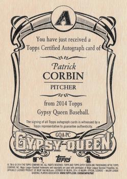 2014 Topps Gypsy Queen - Autographs #GQA-PC Patrick Corbin Back