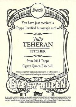 2014 Topps Gypsy Queen - Autographs #GQA-JT Julio Teheran Back