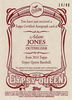 2014 Topps Gypsy Queen - Autographs Red #GQA-AJ Adam Jones Back