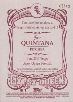 2014 Topps Gypsy Queen - Autographs Red #GQA-JQ Jose Quintana Back