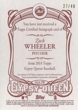 2014 Topps Gypsy Queen - Autographs Red #GQA-ZW Zack Wheeler Back