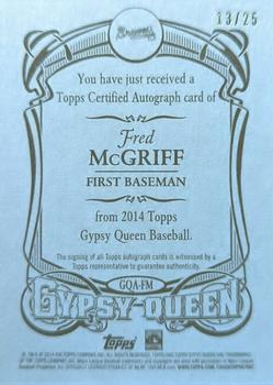 2014 Topps Gypsy Queen - Autographs Gold #GQA-FM Fred McGriff Back