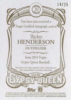 2014 Topps Gypsy Queen - Autographs Gold #GQA-RH Rickey Henderson Back
