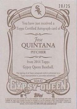 2014 Topps Gypsy Queen - Autographs Gold #GQA-JQ Jose Quintana Back